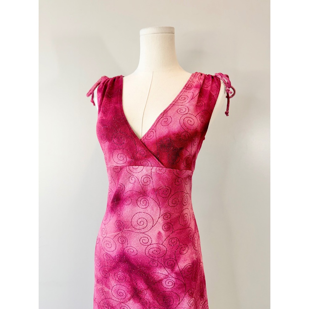 Vintage 1990s / 2000s Pink Sparkly Dress Fairy Whimsical 90s Y2K 00s Tie Dye M L - Picture 5 of 8